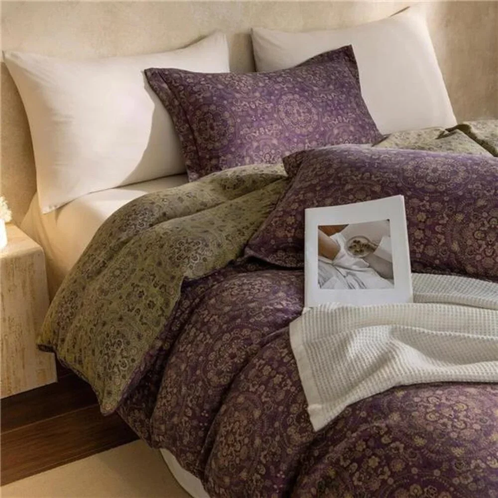 NEW Anthro Purple Muslin 100% Cotton Boho Queen King Bedding Duvet & Sham Case